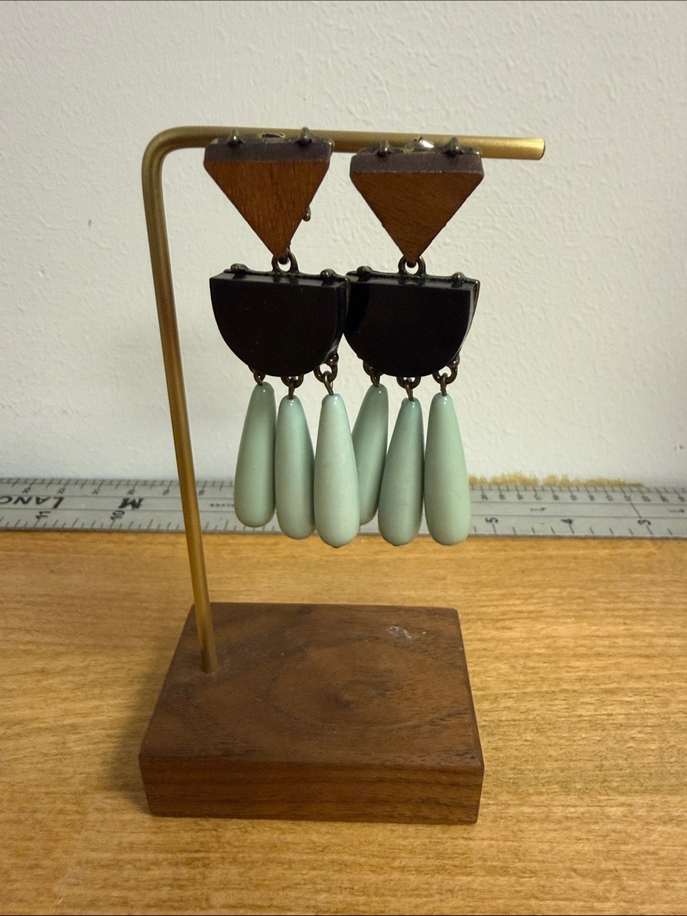 Baublebar large dangle drop earrings green pendant geometric wood